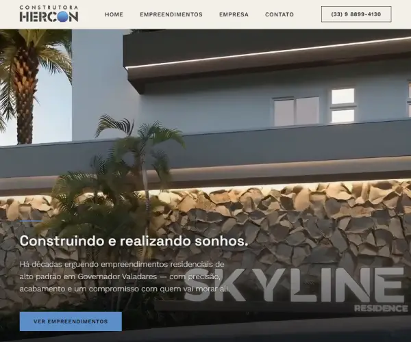 Tela do site Hercon
