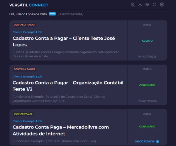 Tela do site Versátil Connect